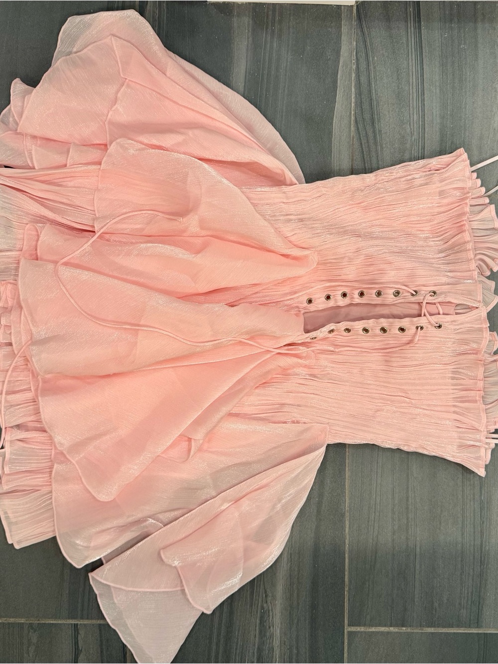 Strapless Light Pink Ruffled Mini Dress - Picture 10 of 11